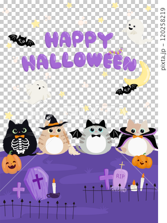 Cute illustration of kittens dressed up for Halloween - background material 120258219