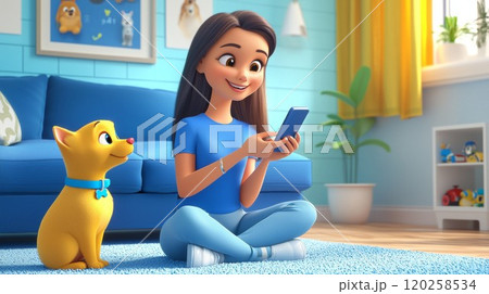 Smart Pet Feeder Automation A vibrant, modern 3D cartoon illustration. 120258534