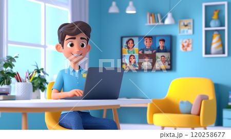 International Sales Meeting A vibrant, modern 3D cartoon illustration. 120258677