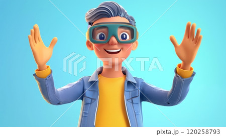 AI in Virtual Reality A vibrant, modern 3D cartoon illustration. 120258793