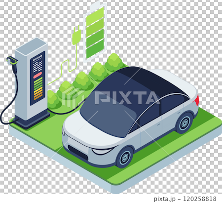 Isometric Electric Car Charging at a Station 120258818