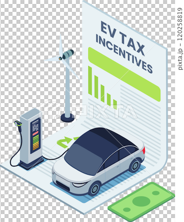 Isometric Electric Vehicle or EV Car Tax Incentives 120258819