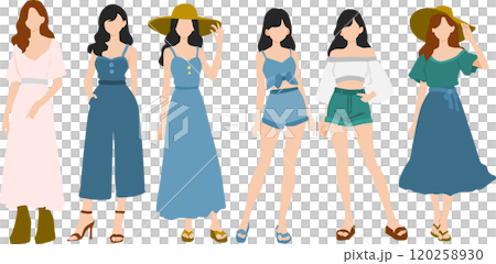 Illustration set of women wearing summer clothes Illustration set of women wearing summer clothes 120258930