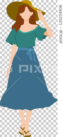 Illustration of a woman wearing summer clothes 120258936