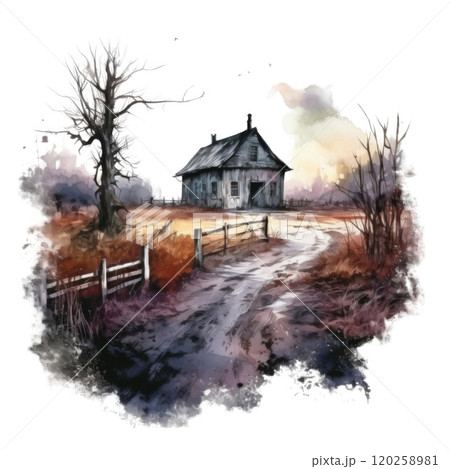 A Rustic Cabin Amidst a Desolate Landscape 120258981