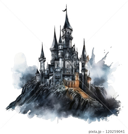 A Stone Castle Perched Upon a Misty Cliffside 120259041