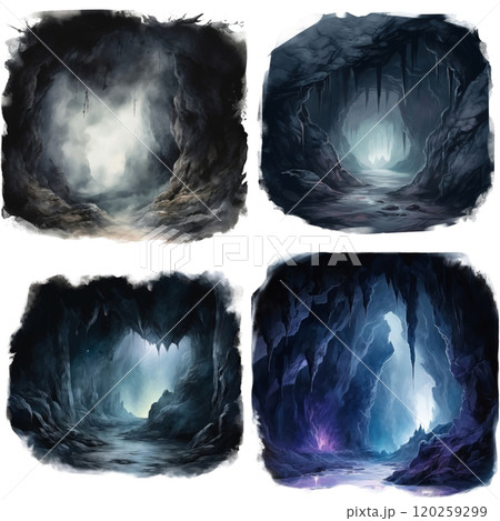 A Collection of Four Depictions of Mystical Cave Interiors 120259299
