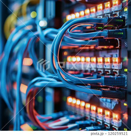 Network Server Rack with Interconnected Cables 120259521