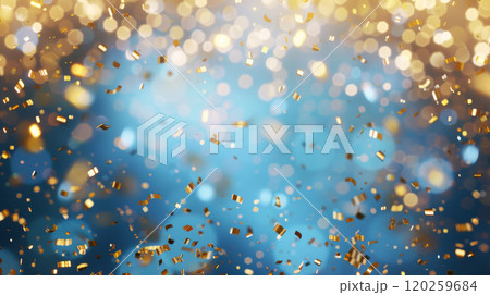 Glittering Gold Confetti Shines Against Dreamy Blue Glittering Gold Confetti Shines Against Dreamy Blue 120259684