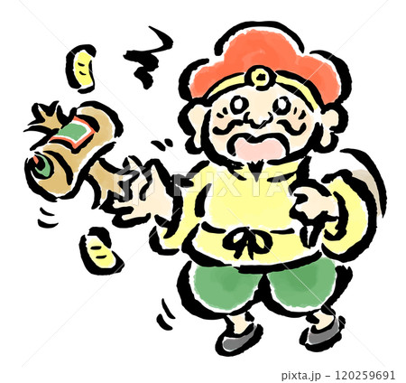 驚く大黒天　筆タッチ手描きイラスト 120259691