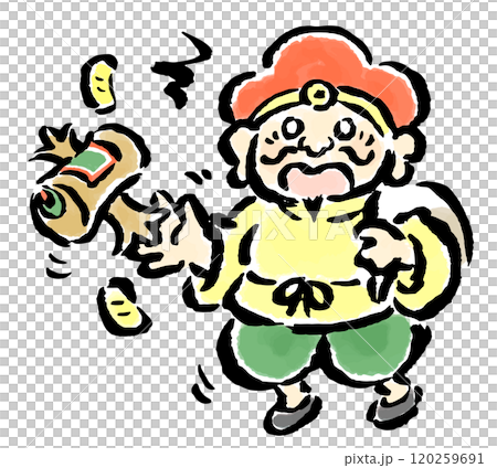 驚く大黒天　筆タッチ手描きイラスト 120259691