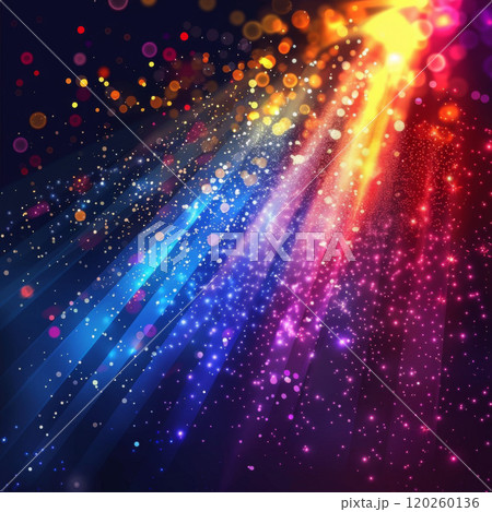 Abstract Colorful Glittering Light Rays on Dark Background 120260136