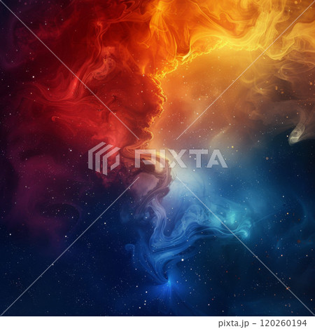 Cosmic Nebula with Red, Orange, and Blue Swirls 120260194