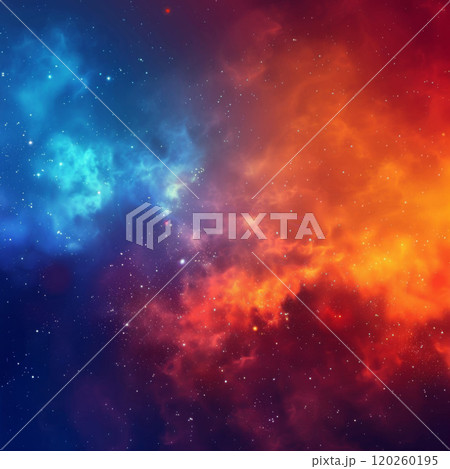 A Cosmic Landscape of Blue and Orange Nebulae with Scattered Stars 120260195