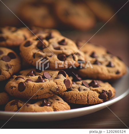 Close-up of a Plate of Chocolate Chip Cookies Close-up of a Plate of Chocolate Chip Cookies 120260324