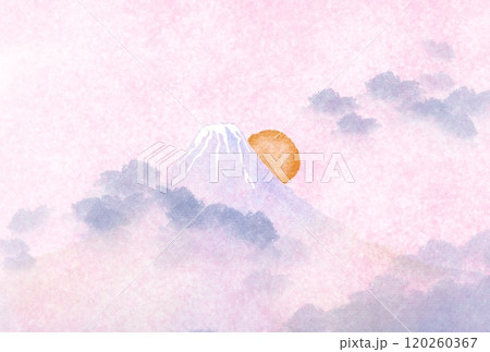 富士山と初日の出の美しい風景の水彩画イラスト 120260367