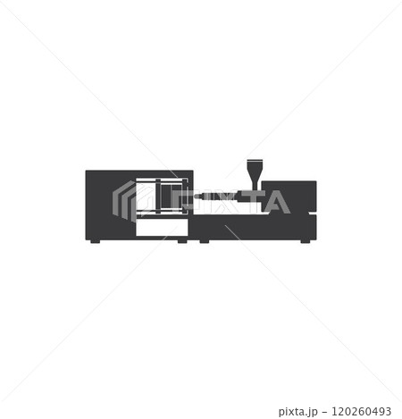 Vector diagram of an electric or hydraulic injection molding machine for plastic and polymer processing. 120260493