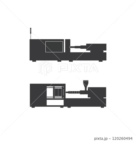 Vector diagram of an electric or hydraulic injection molding machine for plastic and polymer processing. Vector diagram of an electric or hydraulic injection molding machine for plastic and polymer processing. 120260494