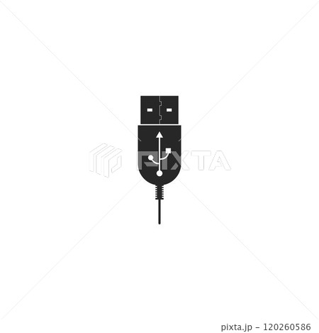 USB flash drive cable icon symbol button. Connector memory logo sign. Vector illustration image. 120260586