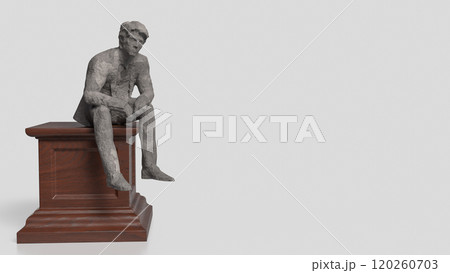 The Business man siting on wood podium for Thinking concept 3d rendering. 120260703
