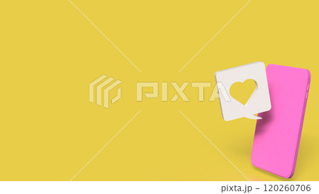 The pink mobile and heart icon on yellow background for love applications concept 3d rendering. 120260706