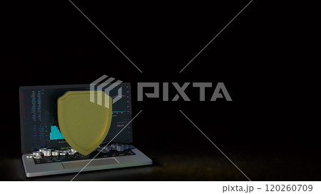 The notebook and shield for cyber security concept 3d rendering. 120260709