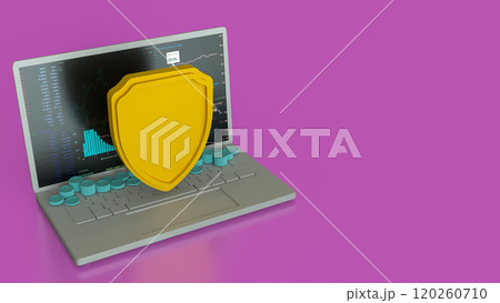 The notebook and shield for cyber security concept 3d rendering. 120260710