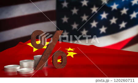 The rust percent  and coins on Chinese and usa flag for tax or business concept 3d rendering. 120260711