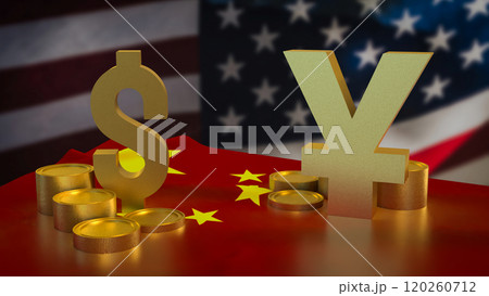 The Gold yuan and dollar symbol for Business concept 3d rendering. The Gold yuan and dollar symbol for Business concept 3d rendering. 120260712