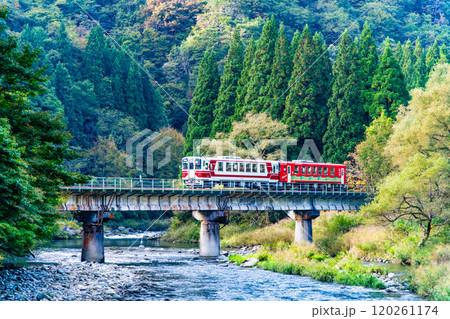 秋田内陸縦貫鉄道 山間の鉄橋を渡る列車(羽後長戸呂-八津) 秋田内陸縦貫鉄道 山間の鉄橋を渡る列車(羽後長戸呂-八津) 120261174