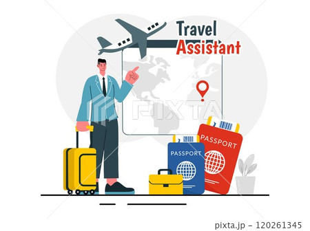 Travel Assistant Vector Illustration for Help and Facilitate Tourists in Planning Travel Packages and Organizing Tour Schedules in a Background 120261345
