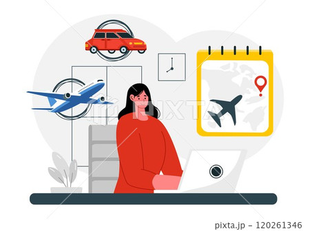 Travel Assistant Vector Illustration for Help and Facilitate Tourists in Planning Travel Packages and Organizing Tour Schedules in a Background Travel Assistant Vector Illustration for Help and Facilitate Tourists in Planning Travel Packages and Organizing Tour Schedules in a Background 120261346