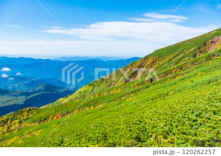 秋の御嶽山登山：登山道からの眺め（八合目石室避難小屋～王滝頂上） 120262257