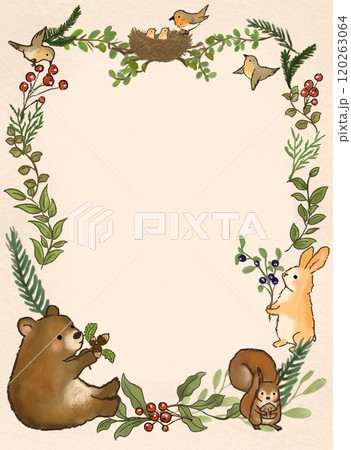 森の動物達の可愛いフレーム 120263064
