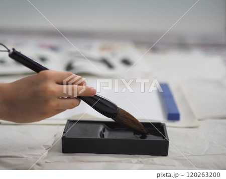 書き初め（大筆を持つ子供の手） 120263200