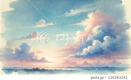夕焼け空と雲の水彩風風景イラストのイラスト素材 [120263241] - PIXTA