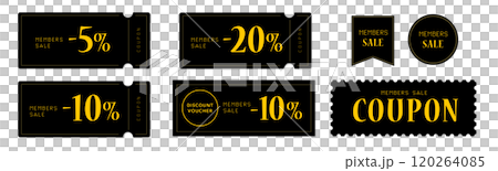 Cool font black and yellow coupon vector icon set 2 for member sales 120264085