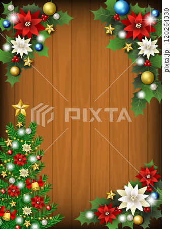 クリスマスツリーのあるクリスマスボード、かわいい、縦、イラスト、背景、赤 クリスマスツリーのあるクリスマスボード、かわいい、縦、イラスト、背景、赤 120264330