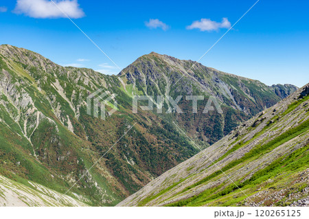 小赤石岳の肩から見る悪沢岳(東岳)南アルプス 赤石岳登山 小赤石岳の肩から見る悪沢岳(東岳)南アルプス 赤石岳登山 120265125
