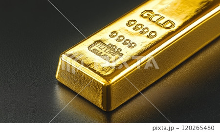 Stunning gold bar gleaming on a luxurious black surface perfect for financial and investment themes 120265480