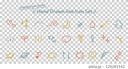 Vector data with editable lines. A colorful icon set of hand-drawn emotions that can be used in manga. 120265542