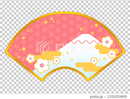 Cute fan-shaped Japanese-style frame illustration of Mt. Fuji and plum blossoms 1 120265669