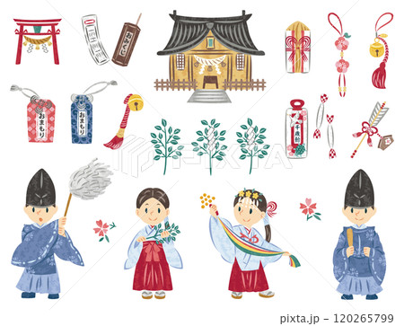 神道　神社　巫女　神主　イラストセット 120265799