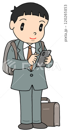 ビジネスマン - サラリーマン・会社員・働く人・背広・バックパック・スマホ操作 120265853