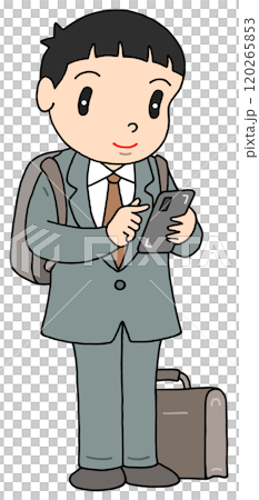 ビジネスマン - サラリーマン・会社員・働く人・背広・バックパック・スマホ操作 120265853