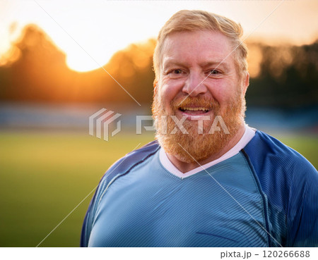 Timeless Determination: A Sunset Portrait of Athletic Wisdom and Strength 120266688