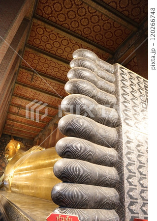 黄金色に輝く仏像の足 120266748