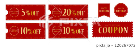 バースデーセールに使える赤と金のクーポンベクターアイコンセット バースデーセールに使える赤と金のクーポンベクターアイコンセット 120267072