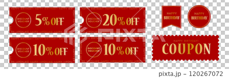 バースデーセールに使える赤と金のクーポンベクターアイコンセット バースデーセールに使える赤と金のクーポンベクターアイコンセット 120267072