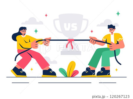 Tug of War Vector Illustration featuring People Pulling Opposite Ends of a Rope in a Business Challenge or Other Competitive Scenarios in a Background 120267123